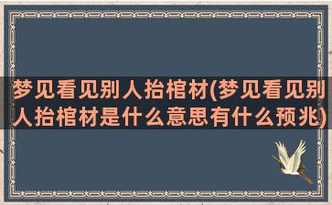 梦见看见别人抬棺材(梦见看见别人抬棺材是什么意思有什么预兆)